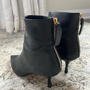 Stuart Weitzman Black Heeled Boots with Gold Zipper